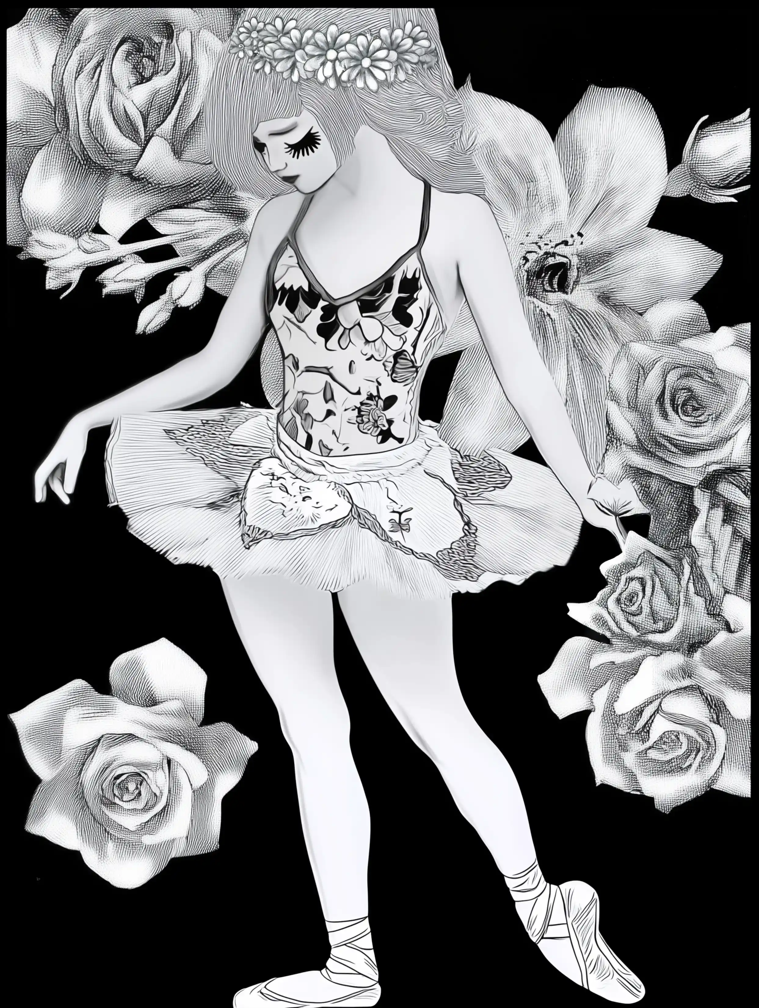 Free ballerina coloring page for adults featuring stepping ballerina